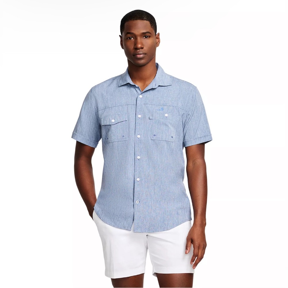 Men's Izod Salt Water Relaxed Fit Striped Button up shirt w/Pocket XXL 1C-0006